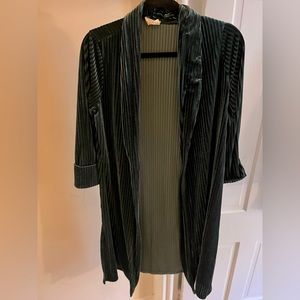 Peacock blue/green, ribbed velour duster.